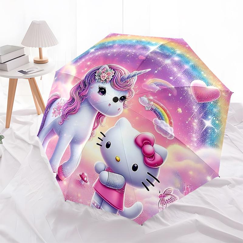 1pc Unicorn Hello Kitty umbrella automatic open/close, 8-Rib Durable Frame, Compact Folding Design, Ideal Birthday/Holiday Gift 1172A