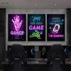 Neon Style Art Retro 80S Gaming Qoutes Posters On The Wall Gamer Gamepad Canvas Painting Boy Game Room Decoration