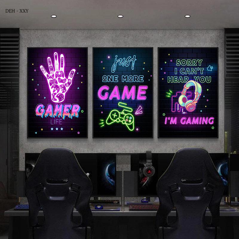 Neon Style Art Retro 80S Gaming Qoutes Posters on The Wall Gamer Gamepad Canvas Painting Boy Game Room Decoration