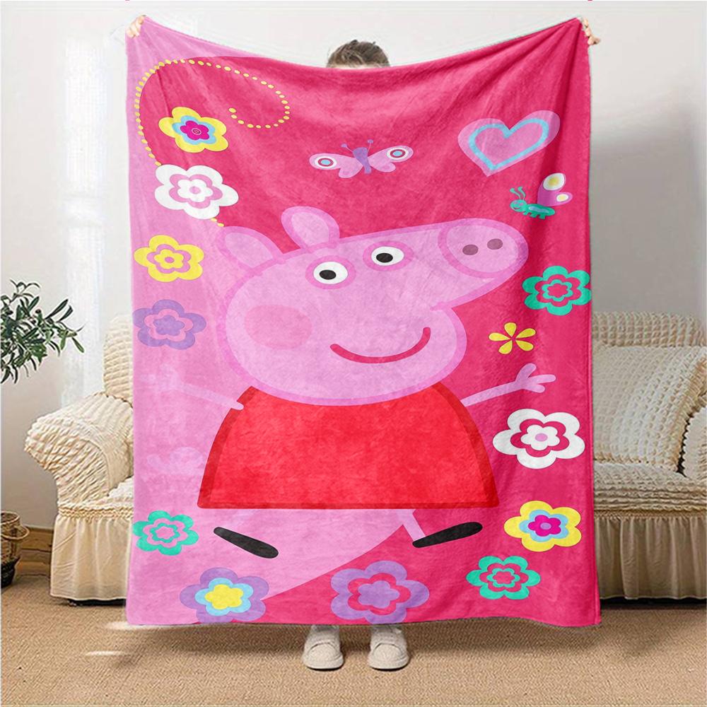 1Pc Peppa Pig Ice Cream Party Blanket For Couch Bed Plush Cozy Fuzzy Blanket Super Soft Warm Blankets For Fall And Winter 0918106