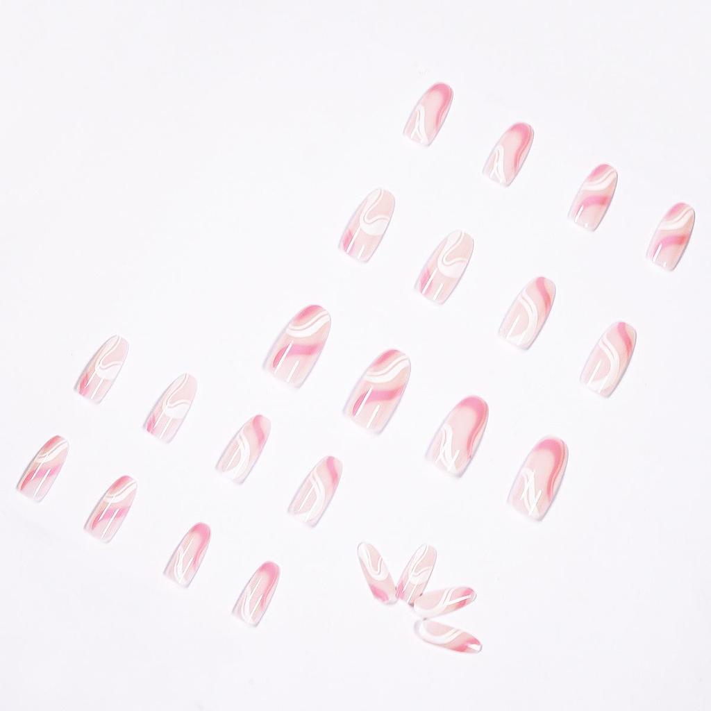 Pop Series Pink & White Wearable Manicure Removable False Nail Stickers