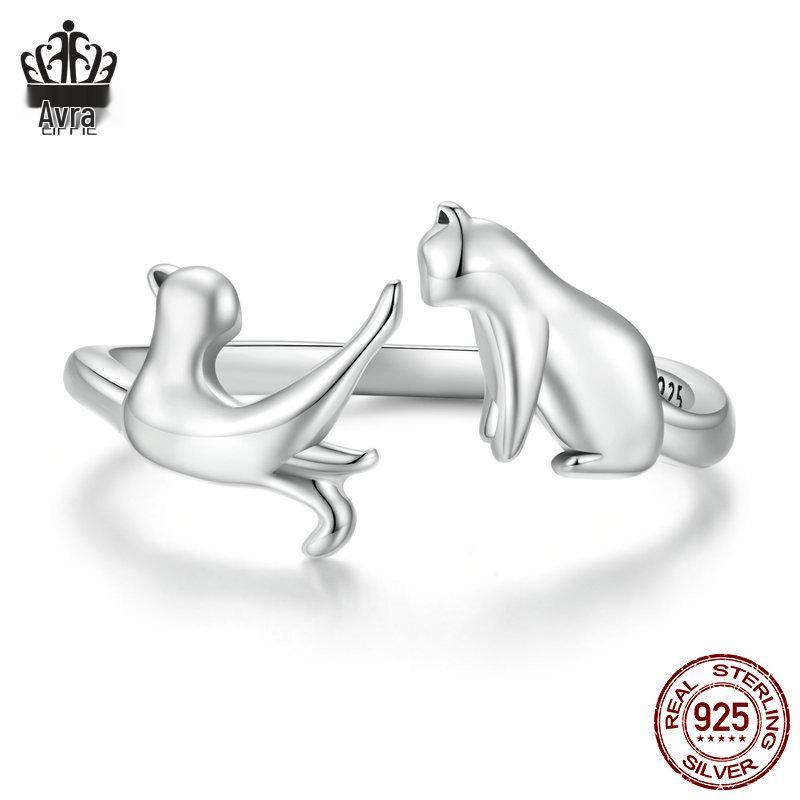 

Кольцо из стерлингового серебра 925 пробы с котом, регулируемое - Европейский и американский стиль SCR917 925 Silver