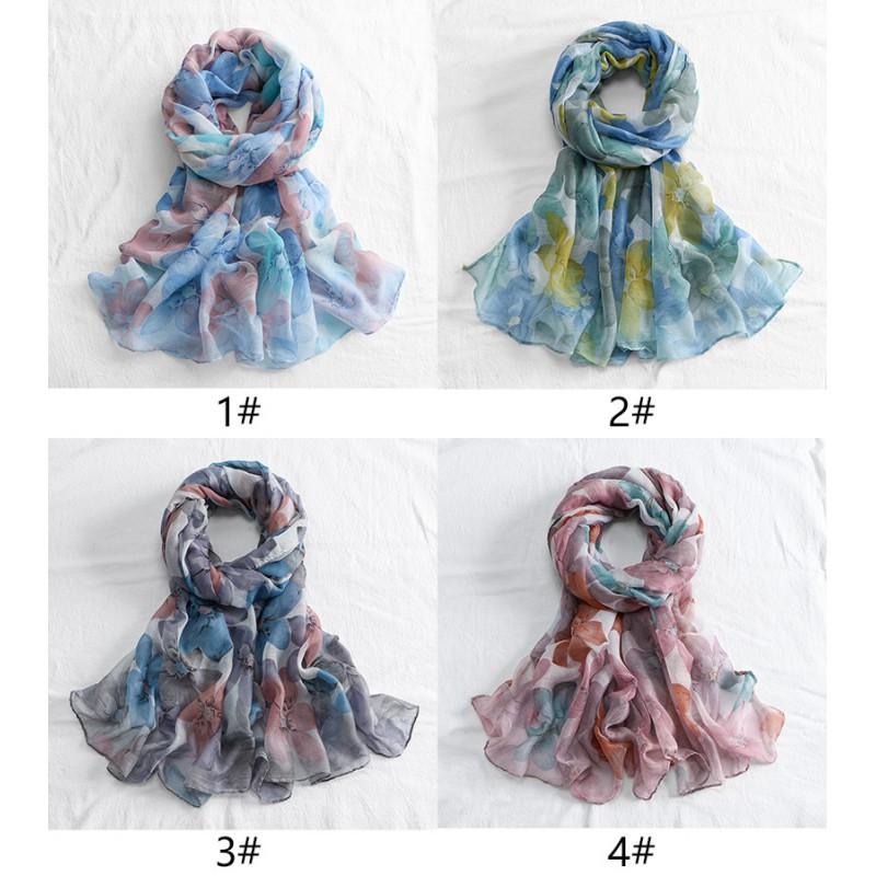 New Shawl Women's Lightweight Floral Print Balinese Yarn Long Towel Retro Tie-dyed Silk Scarf