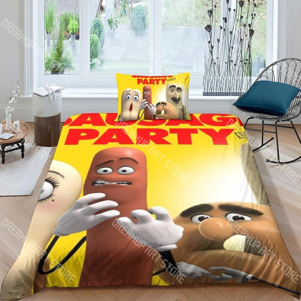 Fashion Sausage Party Cartoon Bedding Set Single Twin Full Queen King Size Bed Set Kids Bedroom Duvetcover Sets Bed Sheet Set