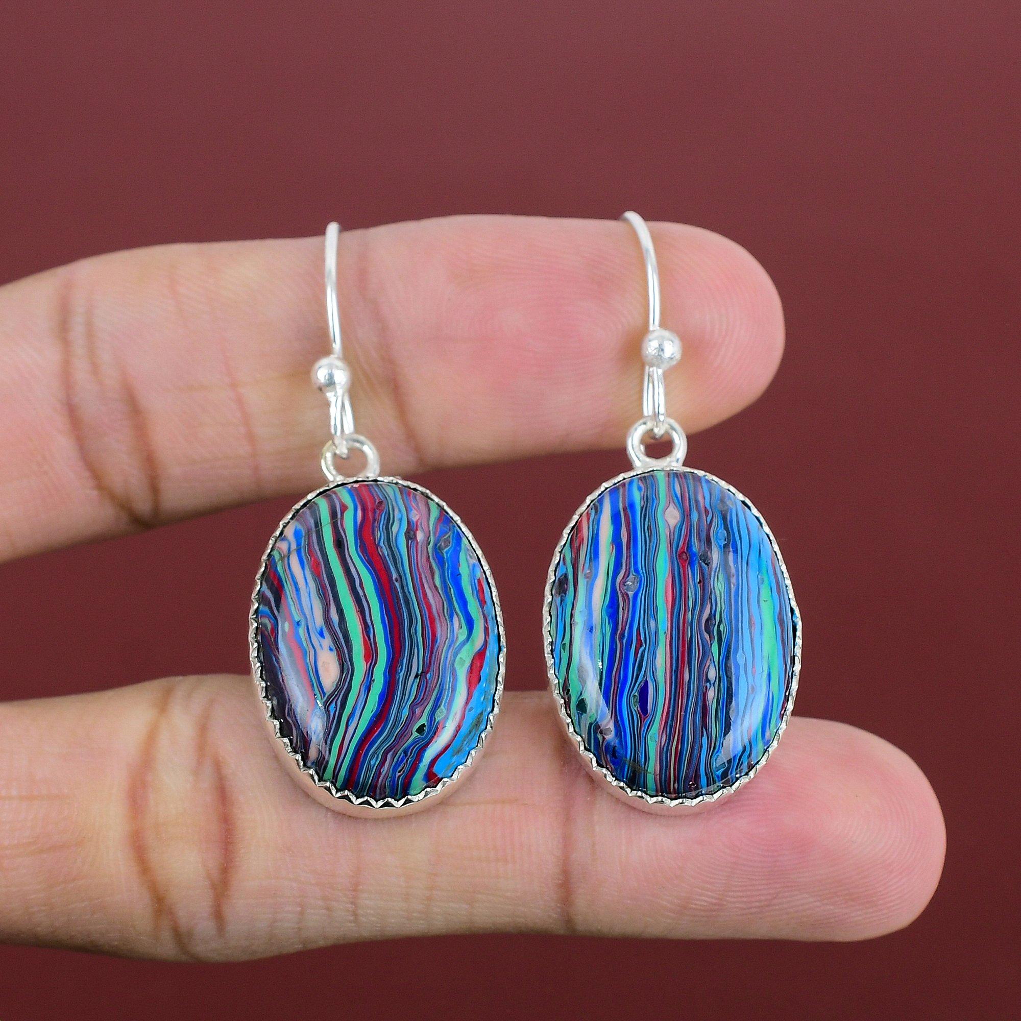 Rainbow Calsilica Earring Gemstone Earring 925 Sterling Silver Earring Handmade Boho Jewelry Gifts For Her Birthstone Earring Silver Jewelry