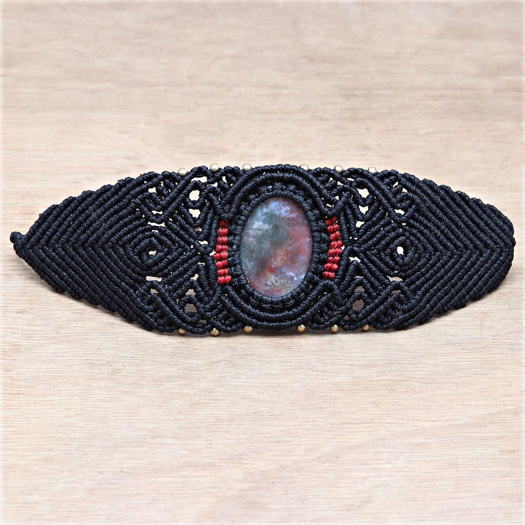 Armband Blutstein Makramee Stein Hanf Anhänger Verstellbare Perlen Schmuck