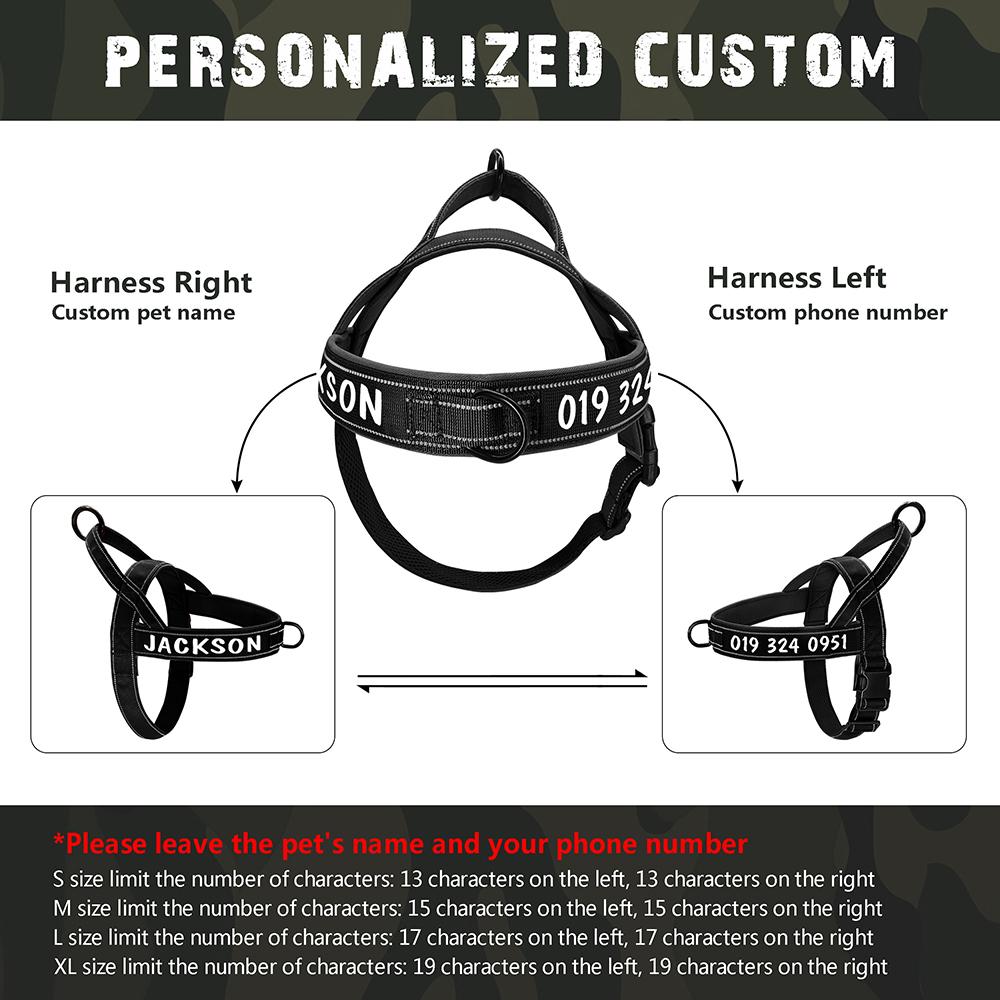 Personalized Dog Military Tactical Harness Reflective Dogs Harness Vest Customized Pet Training Vest for Medium Large Dogs