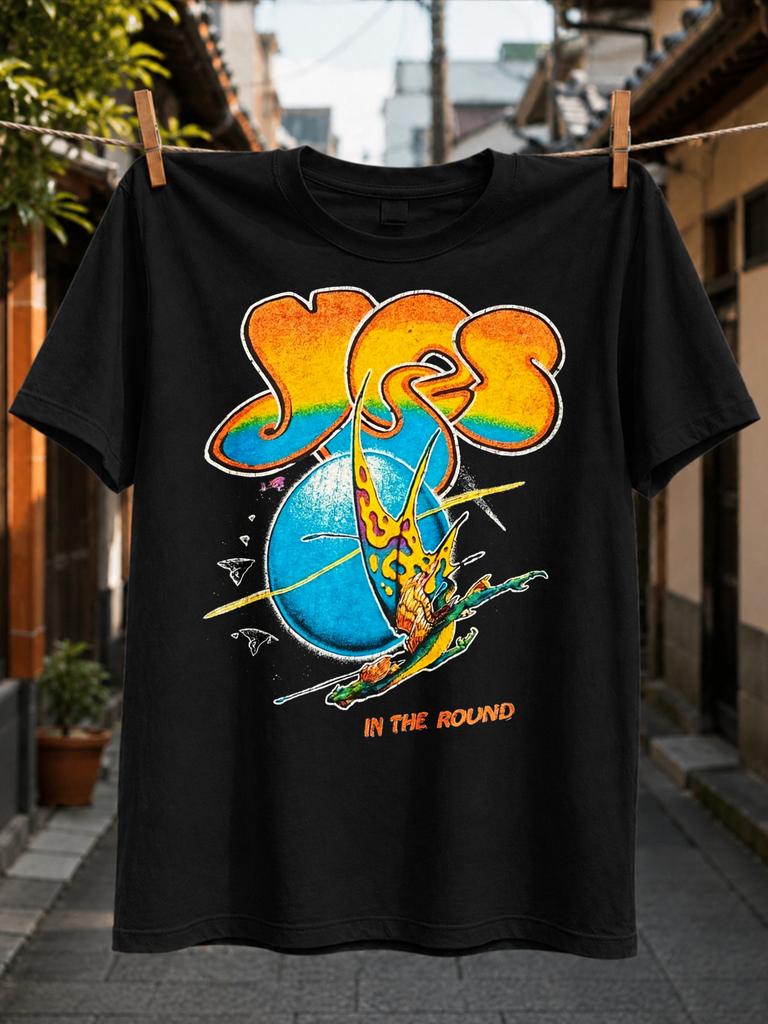 Yes In The Round Retro Colorful Abstract Ocean And Sky Graphic With Orange Yes Text And Small Unisex All TShirt