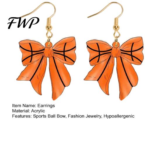 Dangle Earrings 1 Pair Sports Ball Bow Hook 2D Acrylic Rugby Football Basketball Bowknot Tennis Baseball Drop Lovers Gifts Ear Jewelry