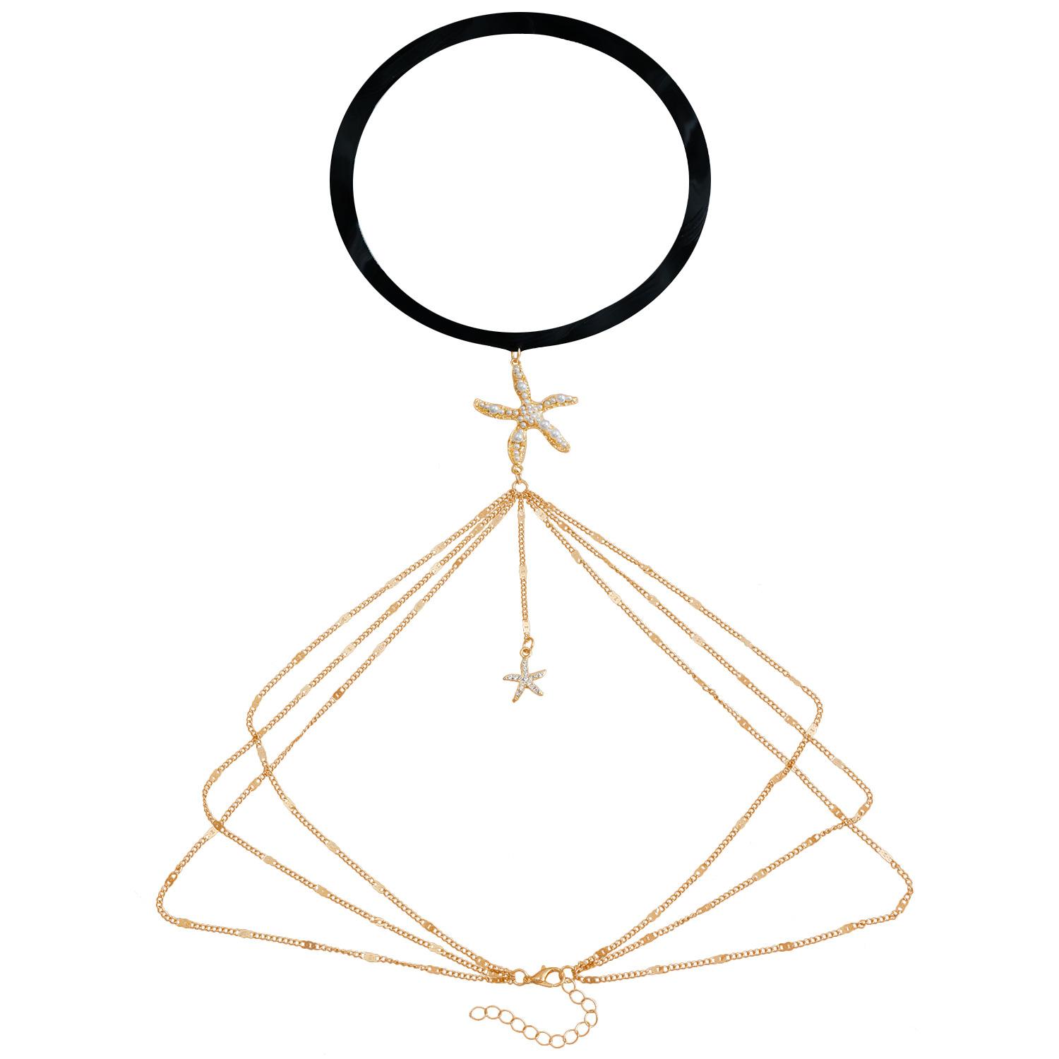 

New summer ocean wind vacation starfish metal leg ring leisure body chain elastic belt fringed hottie thigh chain золотой