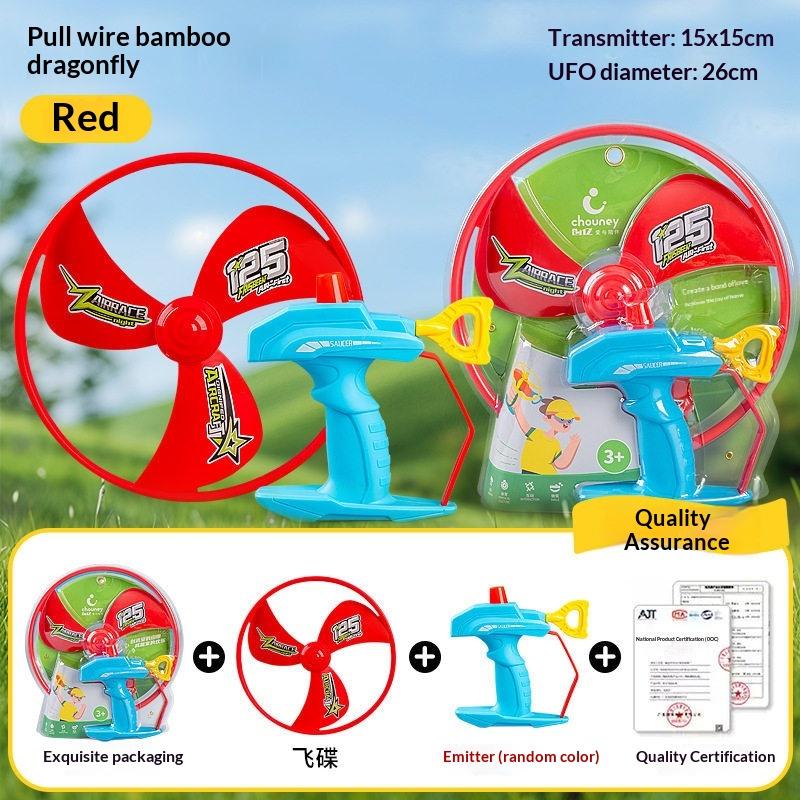 Children'S Outdoor Flying Bamboo Dragonfly Frisbee Gyro Gun Pistol Luminous Ufo Spinning Top Ejection Toy Kids Gyro Launcher