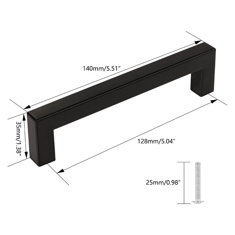 96/128mm Modern Drawer Handles Strong & Convenient Metal Handles Contemporary Black Furniture Handles for Household