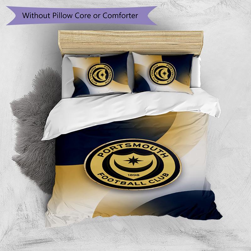 Portsmouth FC Printed 3PCS Bedding Set Breathable Duvet Cover with Pillowcases Decorative Bed Linen for Bedroom Home