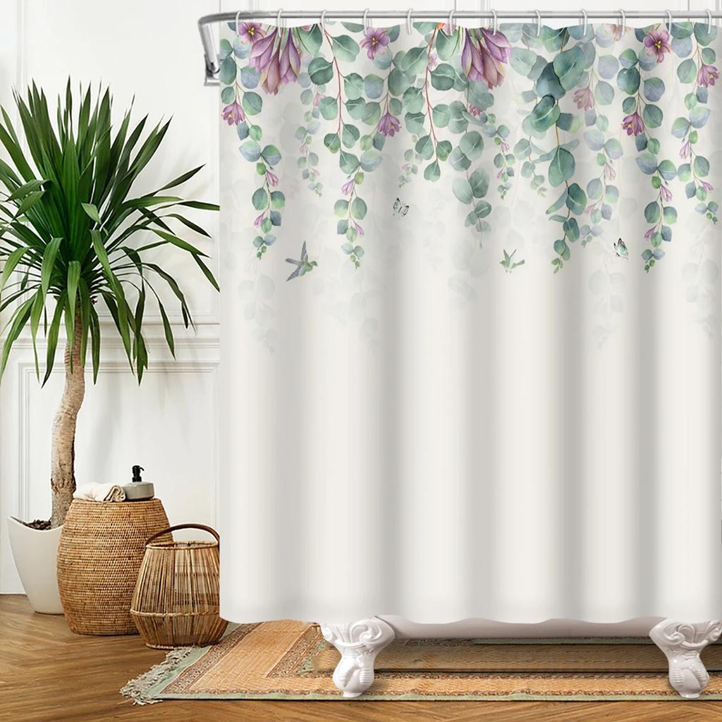 Tenda da doccia ad acquerello con foglie verdi per bagno, pianta di viti, minimalista nordica, in poliestere botanico per casa, hotel 180x240