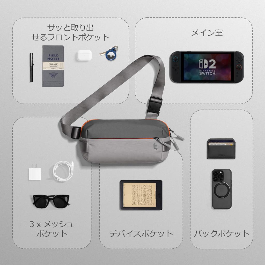 Bolsa Mini de Ombro para iPad mini Cor Cinza Espacial [tomtoc] Masculina, Bolsa de Ombro Único, Pequena, Repelente à Água, Leve, Bolsa, Compatível, Ao Ar Livre, Academia,
