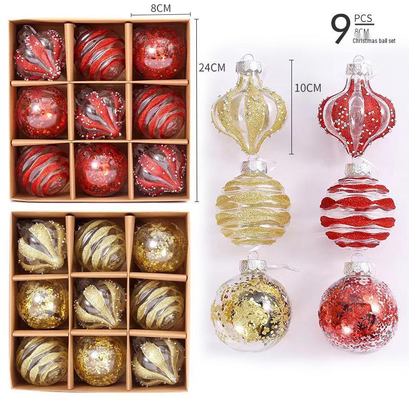 Exquisite Transparent Hand-Painted PET Christmas Ornament Set, 8cm, 9-Piece Holiday Decorations