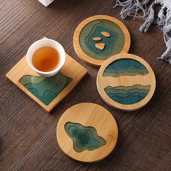 Podložka z epoxidové pryskyřice Krajina Průhledný držák bambusové izolace Coaster Cup Mat