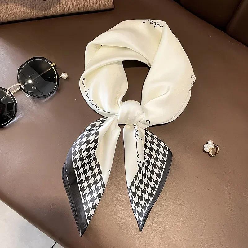 Retro Polka Dot Montage Silk Square Scarf Women Soft Satin Hairband Neckerchief Hijab Lady Headband Foulard Bag Ribbons Kerchief