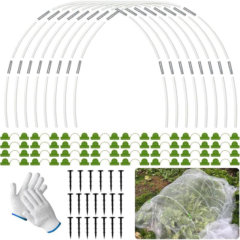 90pcs Horticultural Plants, Flowers, Vegetables Greenhouse Fiber Rod Insect Proof Mesh Arched Set, DIY Arched Bird Protection