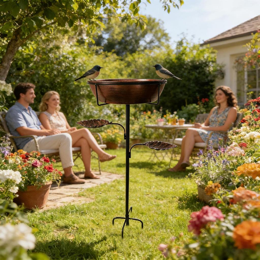 Bird Bath Metal Rustproof Feeder with Removable Bowl Garden for Lawn Decor Water Pond Hummingbird Deck Patio Yard Balcony