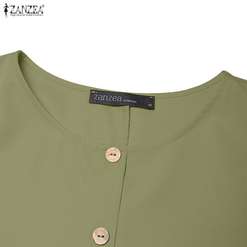 ZANZEA Women Casual Round Neck Solid Color 3/4 Sleeve Loose Dress