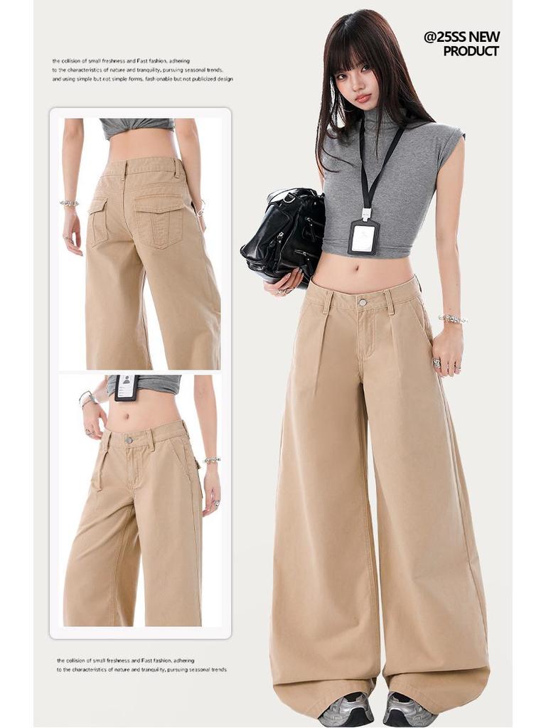 2026 Spring/Summer Women's Casual Washed Pleated Wide-Leg Low-Waist Slimming Jeans