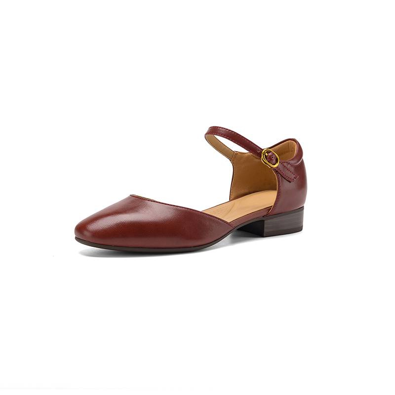 Krazing Pot Cow Skin Round Toe Low Heels Summer Shoes Big Size 42 Ankle Straps Women Pumps