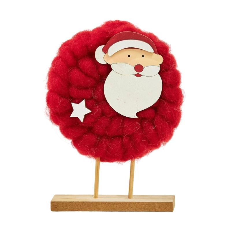 Soft Felt Cloth Santa Clause Reindeer Ornament with Wood Base Plush Wool Felt Christmas Figure Decoration For Tabletop