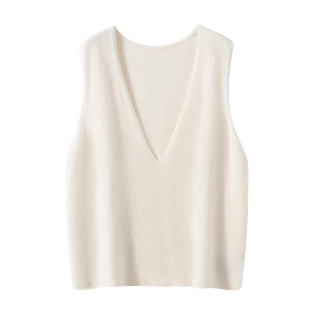 Lokasha 100% Pure Cashmere Women's Loose V-Neck Sleeveless Knit Vest for Autumn/Winter