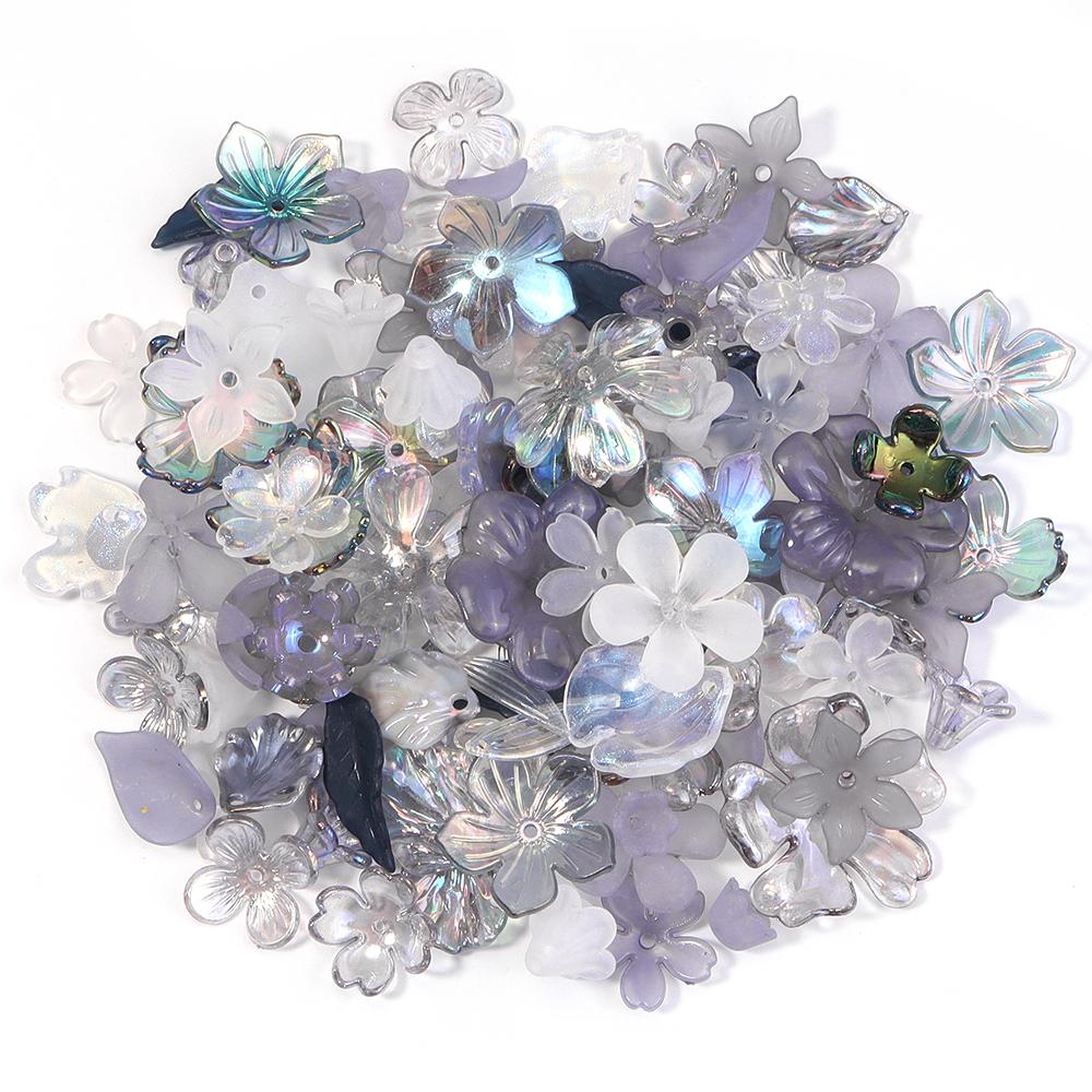 50g/lot Multistyle Acrylic Beads Colorful Flower Leaf Shape Loose Spacer Beads For DIY Handmade Phone Chain Keychain Accessories