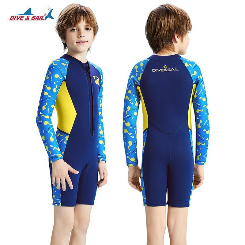 Kinder 2,5mm Neopren Neoprenanzug Ganzkörperanzug Langarm Warm Schnorcheln Surfen Badebekleidung Blau Marine