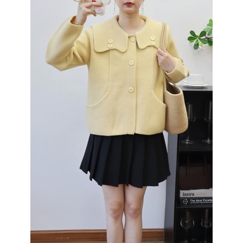 

2025 осень и зима новый кардиган с вязаным двусторонним передом, с кукольным воротником, свободного кроя, с чувством дизайна, высококачественная куртка-свитер женская one size fits all жёлтый