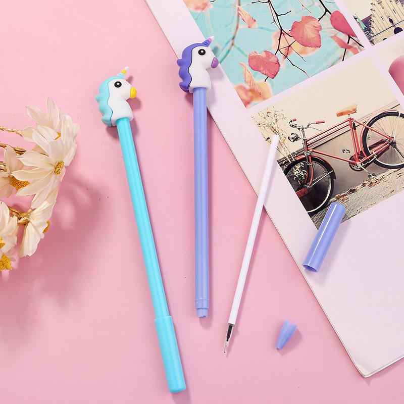 10Pcs Japanese and Korean Girl Heart Cartoon Unicorn Neutral Pen Student Signature Pen Writing Exam Pen Office Black Water Pen