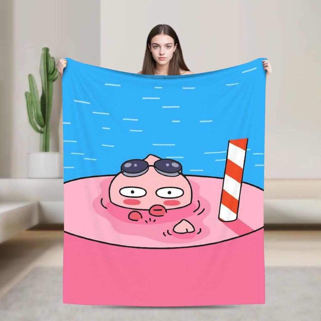 K-Kakaos F-Friends Choonsik Peach Blankets Flannel Portable Lightweight Thin Throw Blanket for Bedding Office Plush Thin Quilt