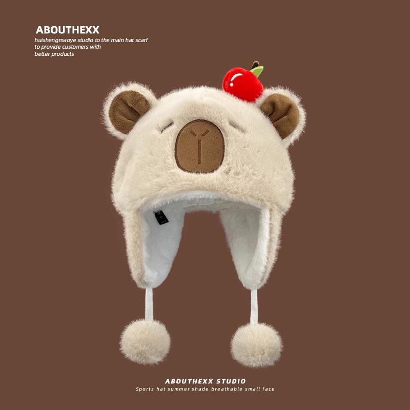 Neue Cartoon Niedliche Kapibara Plüsch Lei Feng Mütze Damen Herbst und Winter Warme Ohrenschutzmütze Vielseitige Überziehmütze für Herren