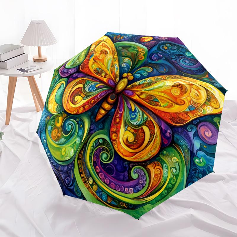 Colorful Butterfly pattern, automatic folding umbrella, portable and foldable design, 8 ribs, a Christmas or birthday gift.