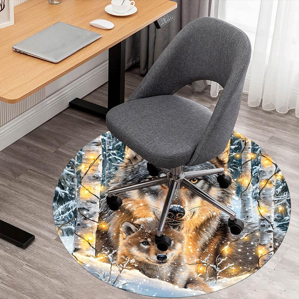 1PC Wolf Snowy Forest Office Round Area Rug, Under Office Chairs Bedroom Living Room Home Decor,Carpet for Office, -1110202