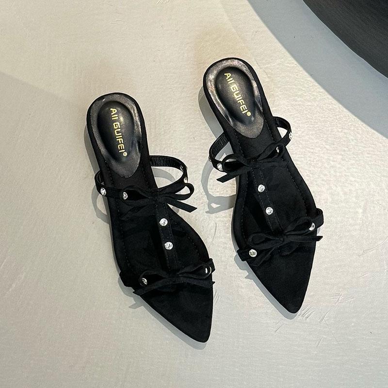 

Модная Новая Обувь Остроносые Женские Клиновидные Шлепанцы Женские Слайды Модные Шлепанцы на Каблуке с Бантом-Бабочкой Женские Сандалии Туфли Лодочки 35 чёрный