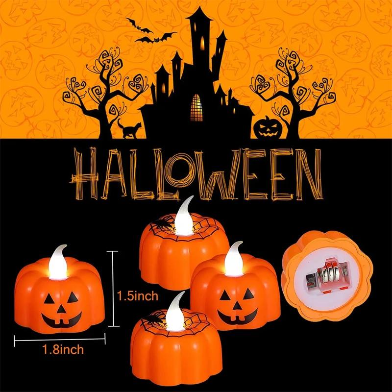 Halloween Pumpkin Flameless Candles Battery Operated Led Tea Lights Flickering Pumpkin Lamp Halloween Party Props Decoration
