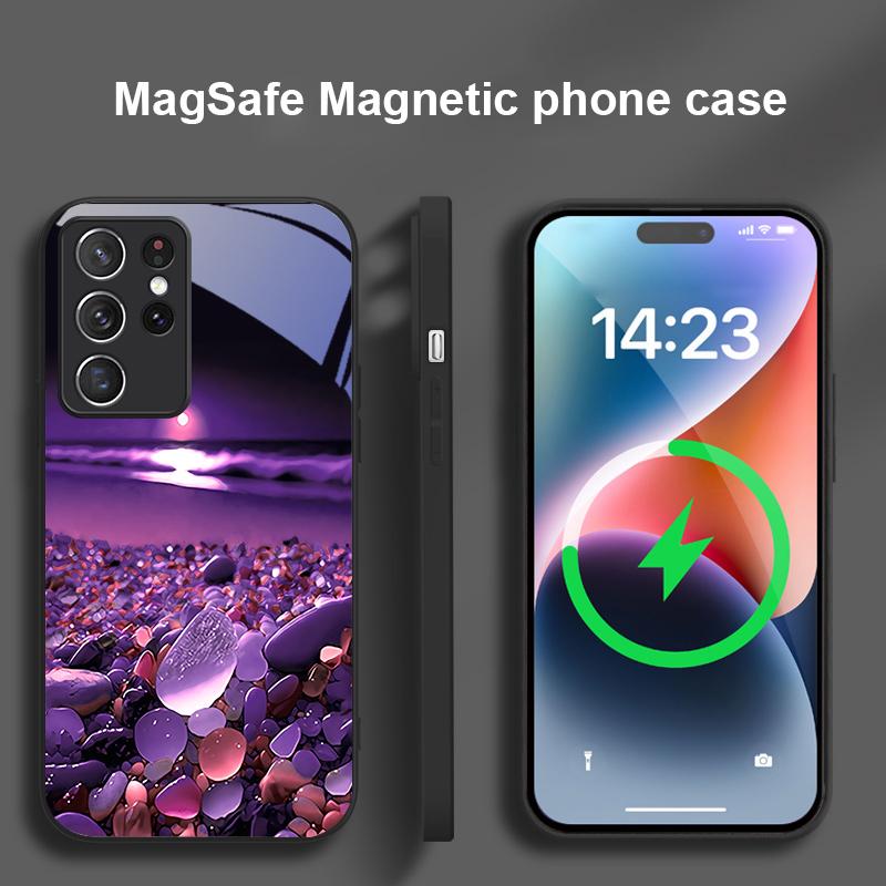 Colorful Stone Seaside For Samsung S 25 S25 Edge S25Ultra S8 9 10 20 S21 Pro S22 Plus S23 FE S24 Ultra Magsafe Glass Phone Case