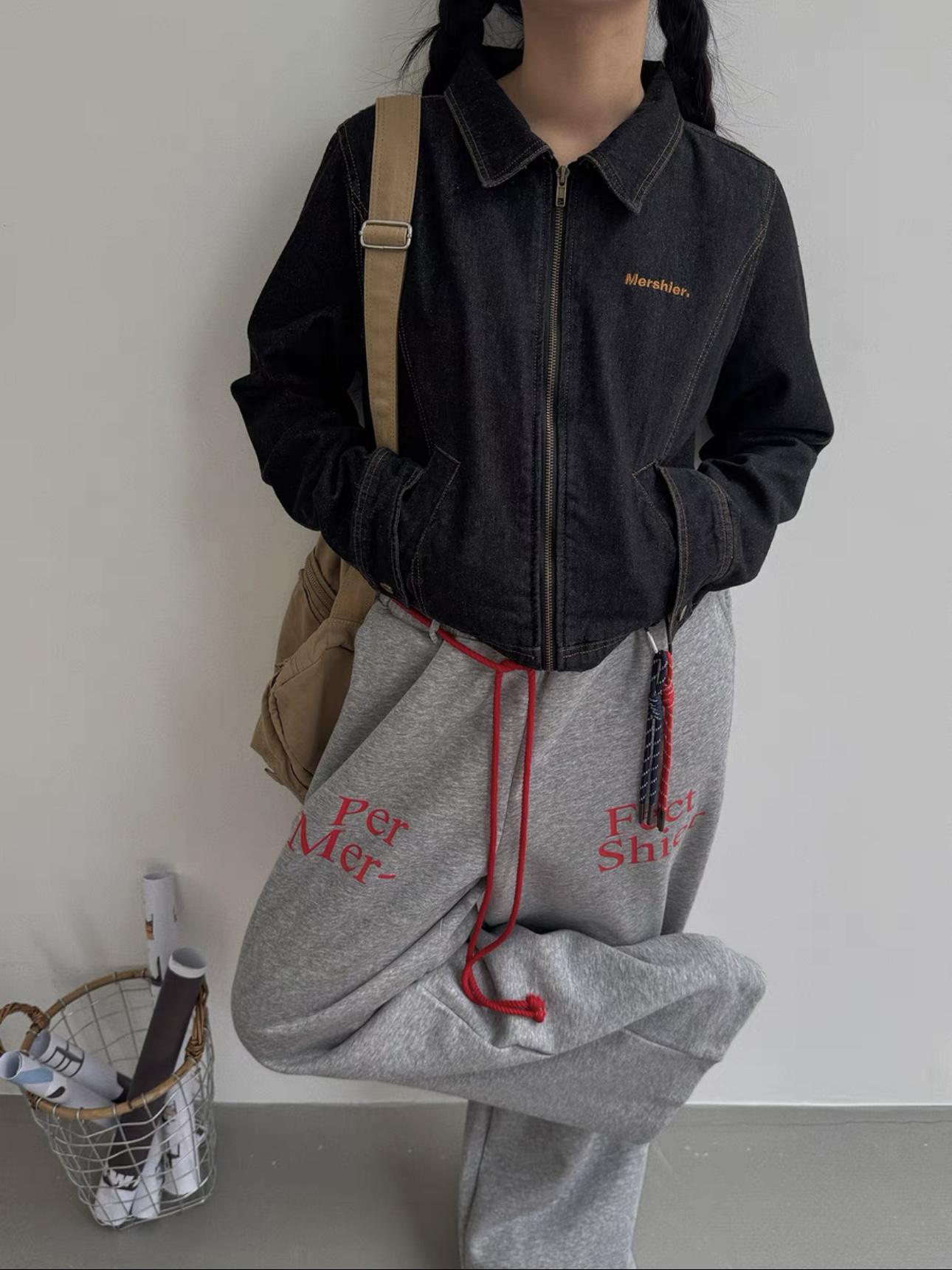 

Унисекс Ретро Джинсовая Куртка с Эффектом Потертости - Прямое Плечо, Короткая Молния, Свободный Крой, Уличная Одежда L чёрный