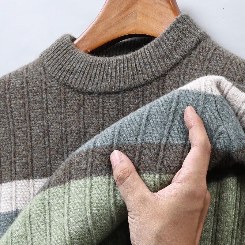 Hengyuanxiang Men's 100% Wool Thickened Crew Neck Sweater