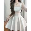White Short Skirt for Women In Early Spring, Small Man with Waist and Thin Fluffy A Word, Beautiful and Beautiful Suspender Dress
