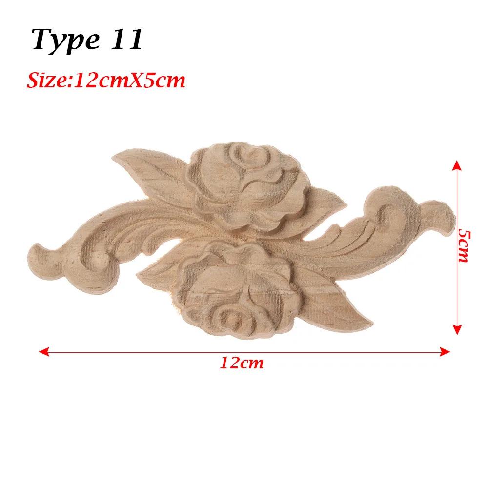 Natural Woodcarving Rose Flower Corner Appliques Wood Floral Carved Furniture Cabinet Door Unpainted Mouldings Decal Decorative