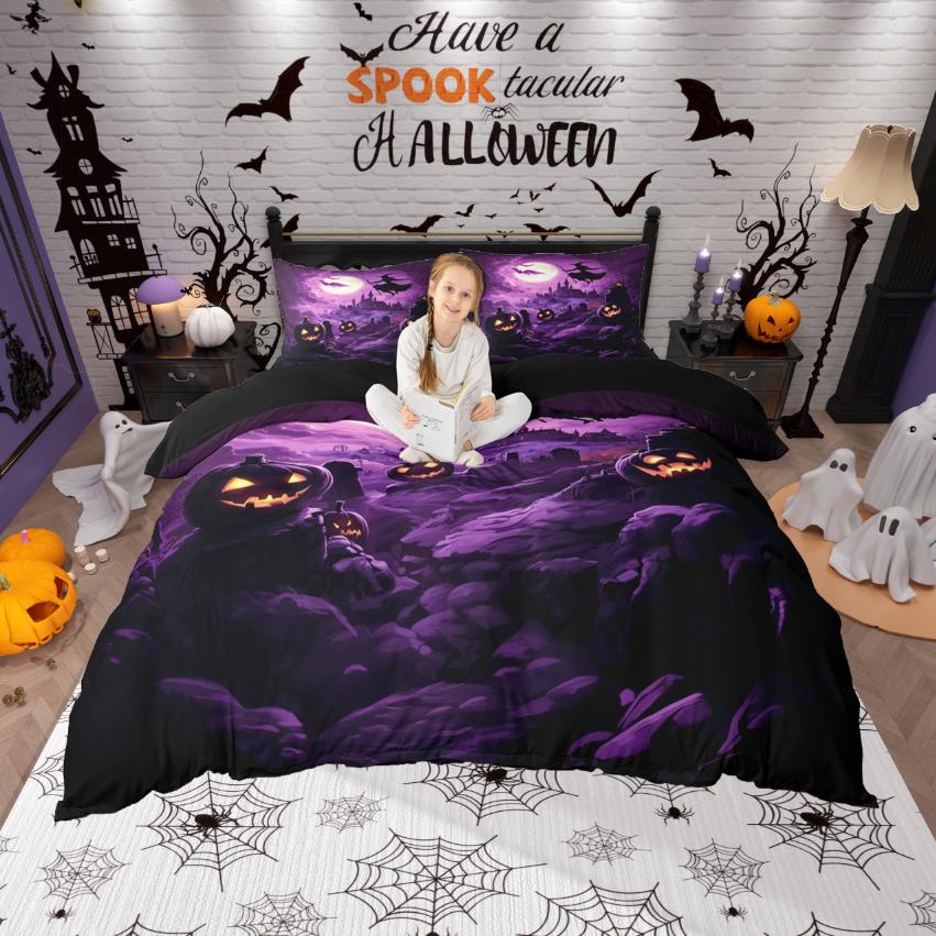 Homewish Gothic Theme Duvet Cover SetSpooky Halloween Comforter Cover SetBlack Crown Birds Bed Set For Boys Teens