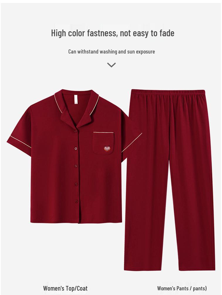 Rote Jahr des Drachen Lyocell Baumwolle Paar Pyjamas: Kurzarm, Lange Hose, Lässiger Cardigan für Zuhause oder Draußen