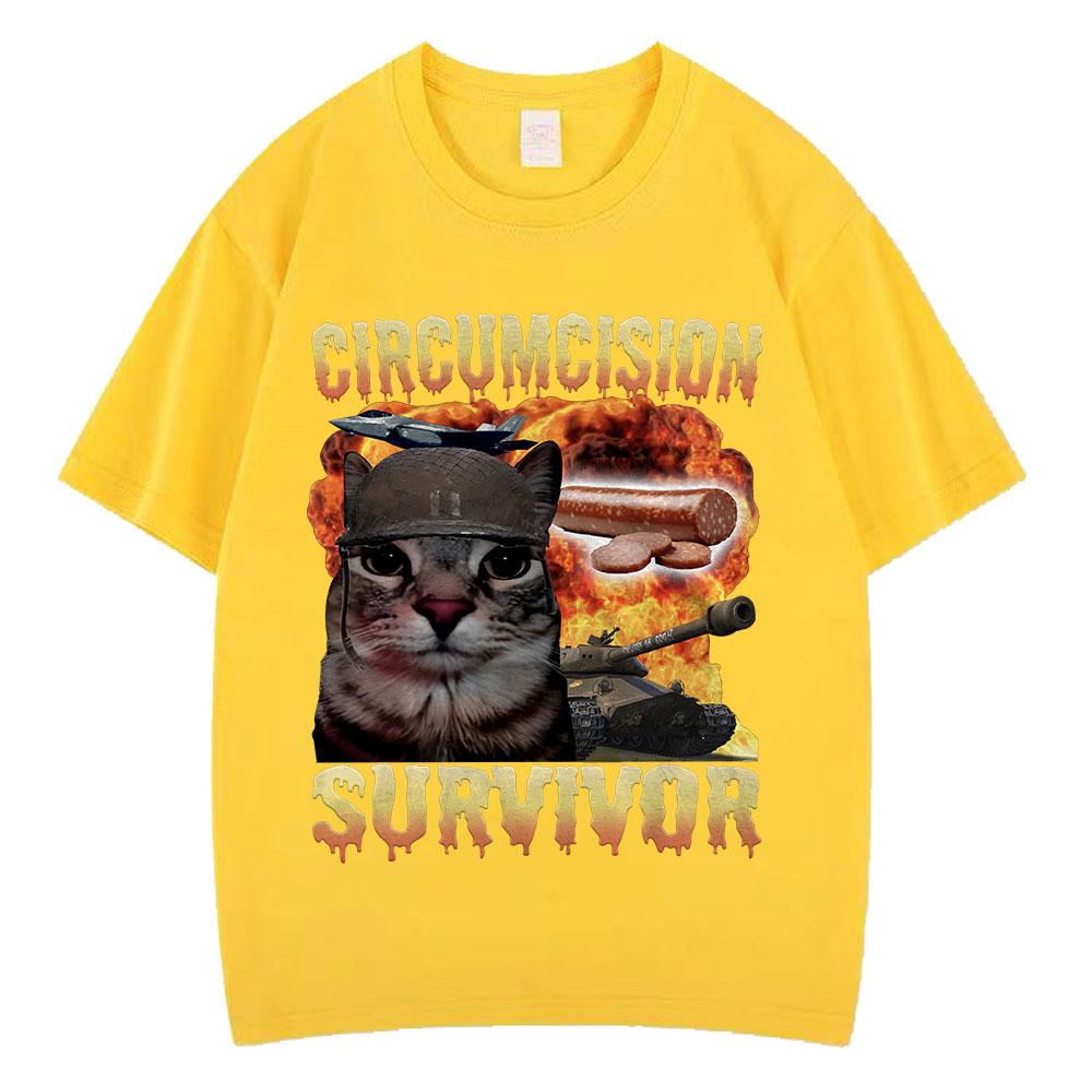 T-shirts Unisexe Vintage Amusants pour Chat Survivant de la Circoncision T-shirts Oversize Décontractés en Coton à Manches Courtes