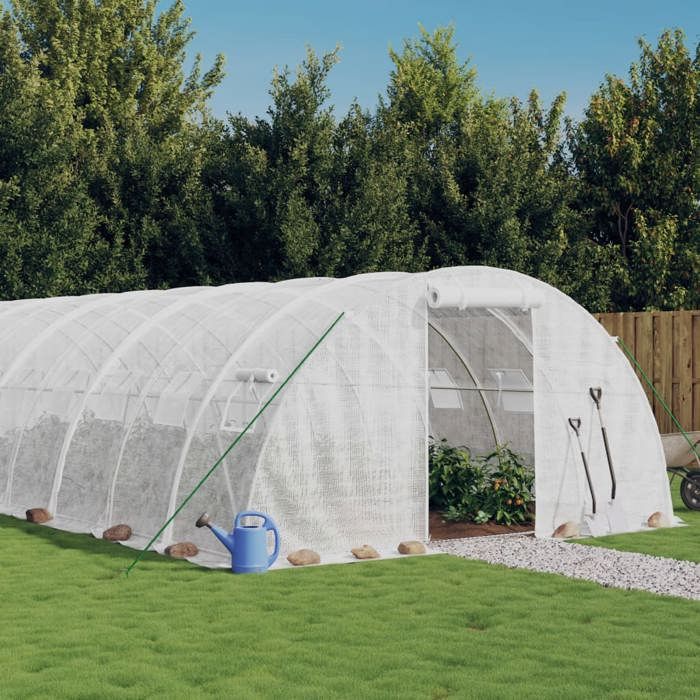VidaXL Greenhouse with White Steel Frame 72 M² 18x4x2 M, Polytunnel, Cold Frame, Tomato Greenhouse, Garden Greenhouse, 3188079