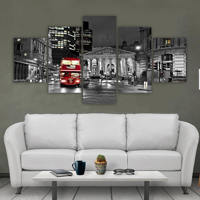 5 Pieces London Street View Posters Red Bus Landscape Canvas Paintings Wall Art for Living Room Pictures Modern Home Decoration