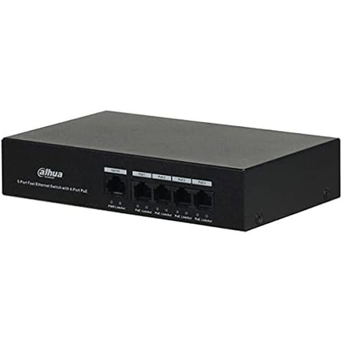 Dahua - PFS3005-4ET-36 - DAHUA - Commutateur PoE 4 Ports - Incompatible - 1 Port de Liaison Montante - 10 / 100Mbps -
